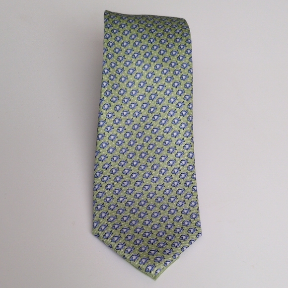 Tommy Hilfiger Fish Pattern 100%‎ Silk Neck Tie - Green & Blue - Picture 4 of 8